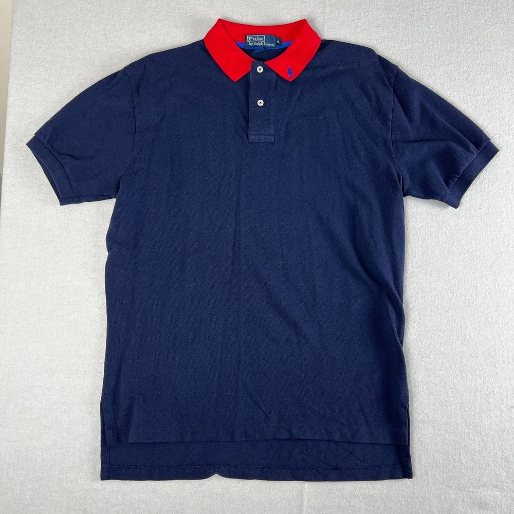 VTG Polo By Ralph Lauren Men's Size Medium Navy Blue Red Short Sleeve Polo